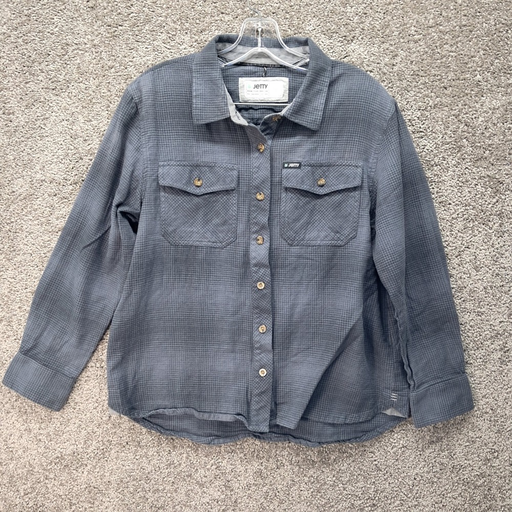 Jetty Mens Gray Waffle Texture Plaid Cotton Button Down Shirt Size M 7638